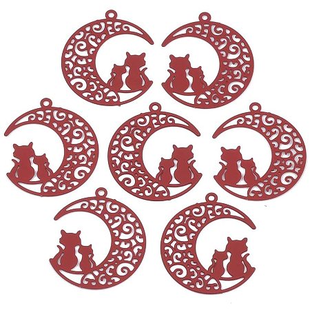 Zawieszka stal nierdzewna półksiężyc i para kotów 22x19mm kolor czerwony 1szt