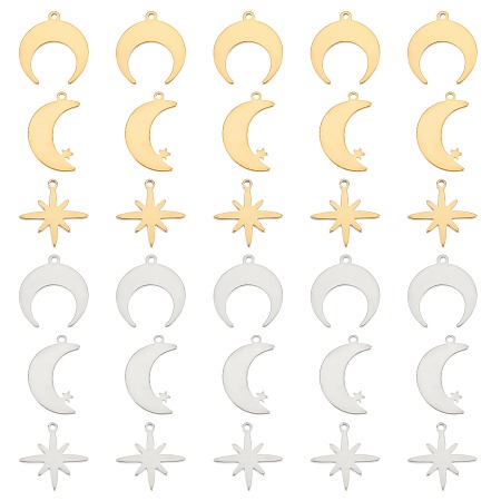 Zawieszki księżyce gwiazdki ze stali nierdzewnej zestaw 6szt
