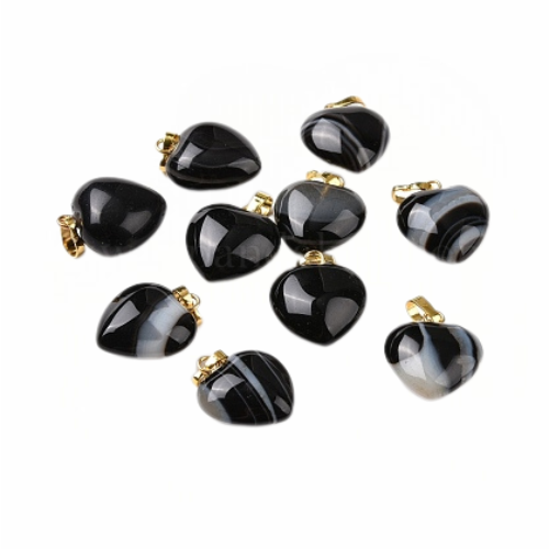 Zawieszka serce z naturalnego czarnego agatu 18x15x6mm 1szt