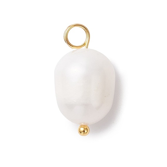 Perła słodkowodna biała zawieszka z elementami mosiądzu 16x8mm 2szt