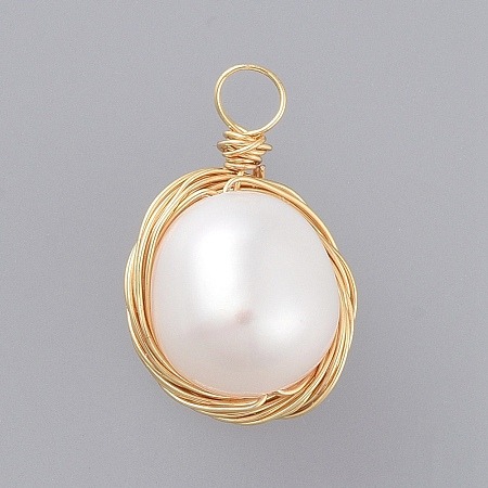 Naturalna perła barokowa Keshi w okuciu z miedzi 17mm 1szt