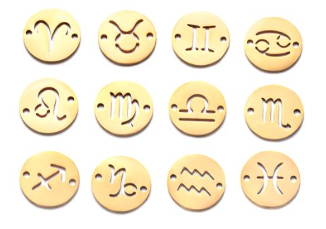 Zawieszki/łączniki znaki zodiaków stal nierdzewna złote 13mm/12szt