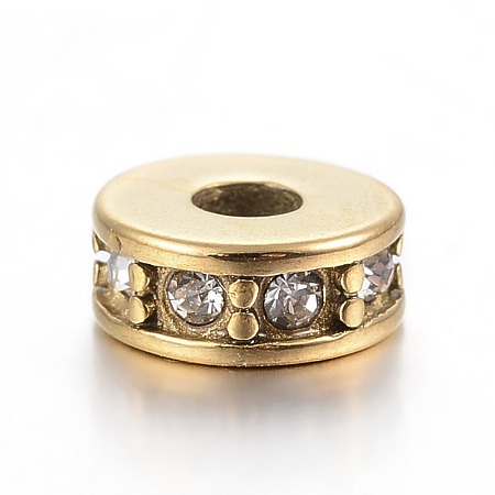 Koraliki przekładki z cyrkonią ze stali nierdzewnej+18K złoto 6,5x3mm 5szt