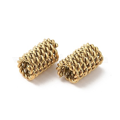 Koraliki przekładki skręcane rurki  ze stali nierdzewnej+18K złoto 8.5x5.5mm 5szt