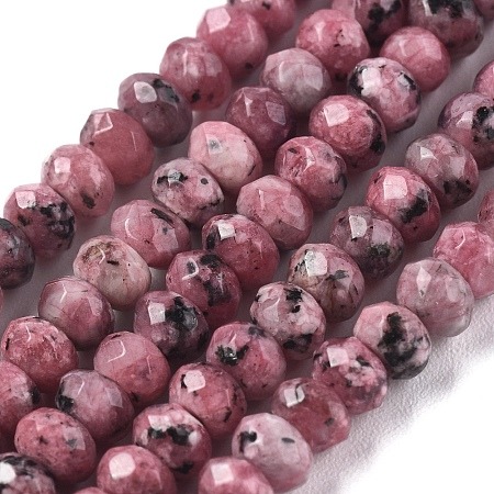 Dyed Natural Malaysia Jade Rondelle Beads Strands, Faceted, Flamingo