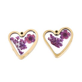 Zawieszka serce z kwiatem stal pozłacana 18k złotem+powłoka IP 22x22mm 1szt