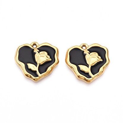 Zawieszka serce z różą emaliowane stal pozłacana 18k złotem+powłoka IP 21x22mm 1szt